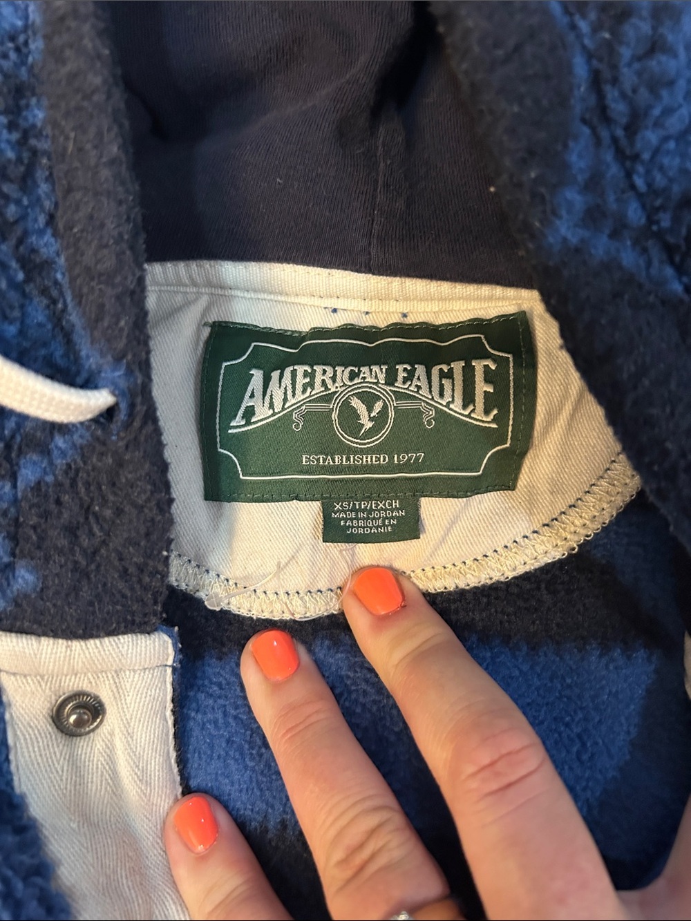 American Eagle Outfitters Blue and Black Fleece Hoodie Pullover - Picture 4 of 4